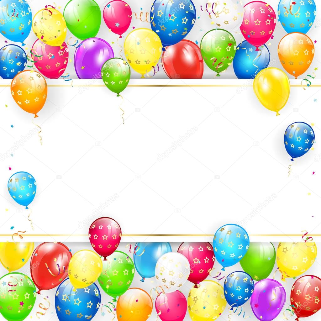 White card with balloons and streamers