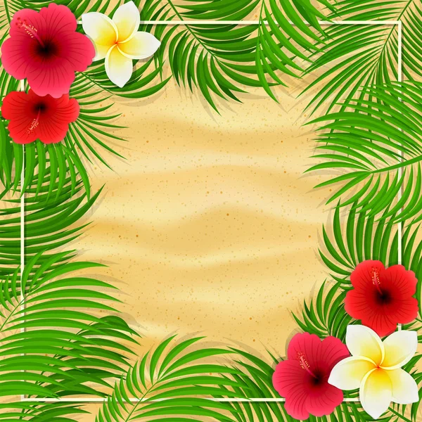 Hawajskich kwiatów i liści palmowych na piaszczyste podłoże — Wektor stockowy