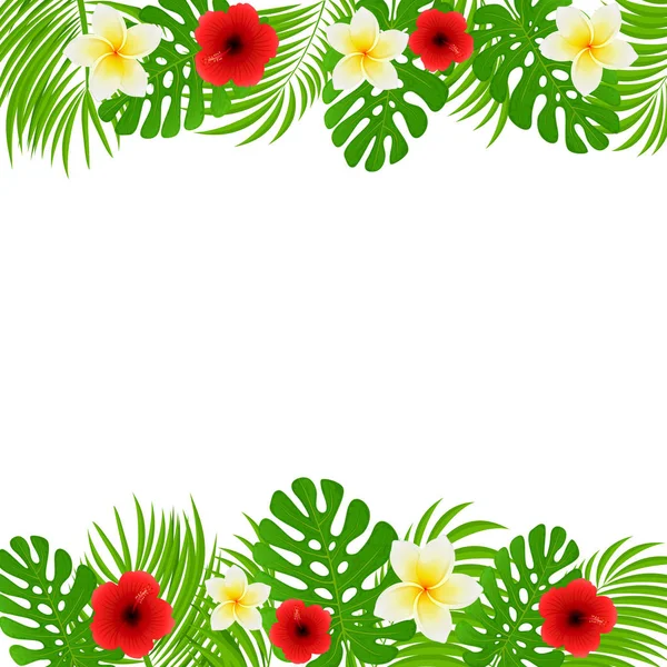 Rahmen aus Palmblättern und Blüten — Stockvektor