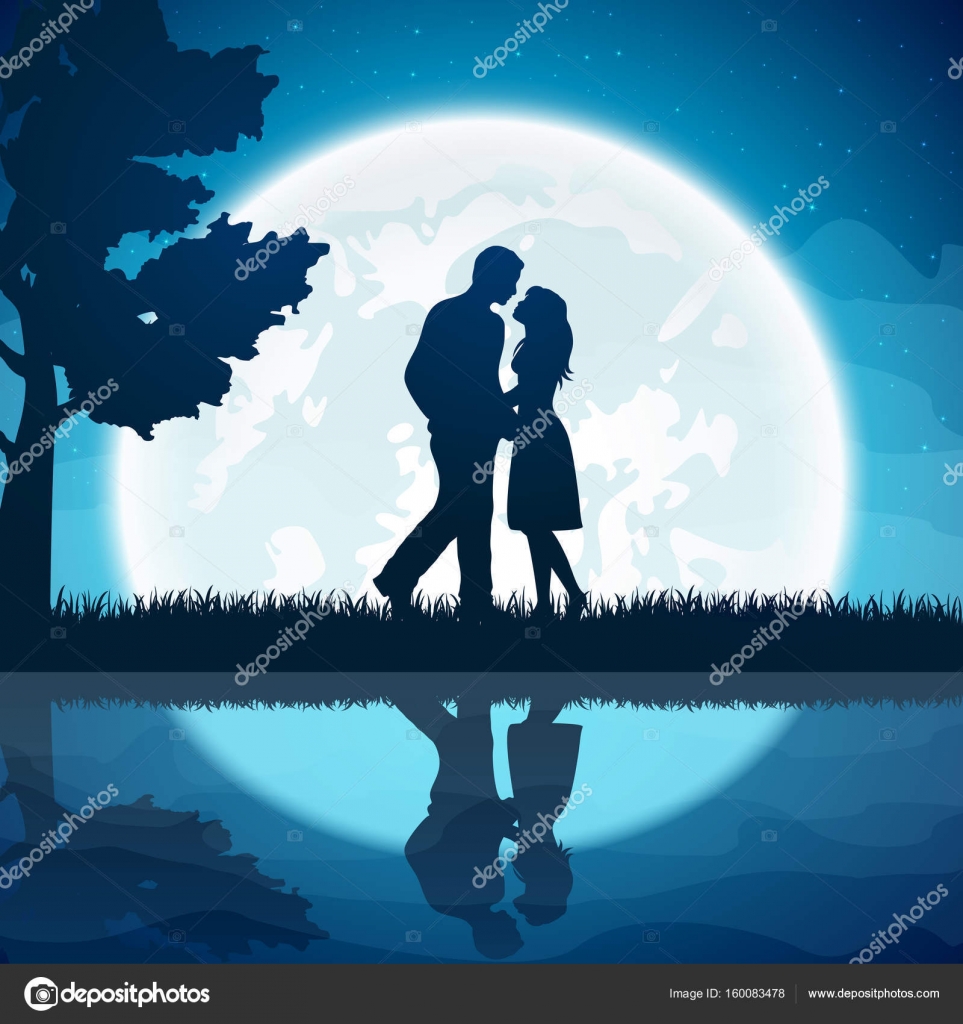 Two Lovers On The Moon Background Stock Vector Losw 160083478