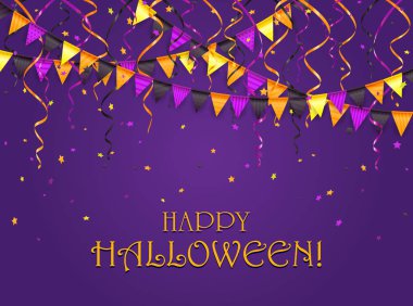 Cadılar Bayramı bayraklar ve flamalar Menekşe arka plan üzerinde