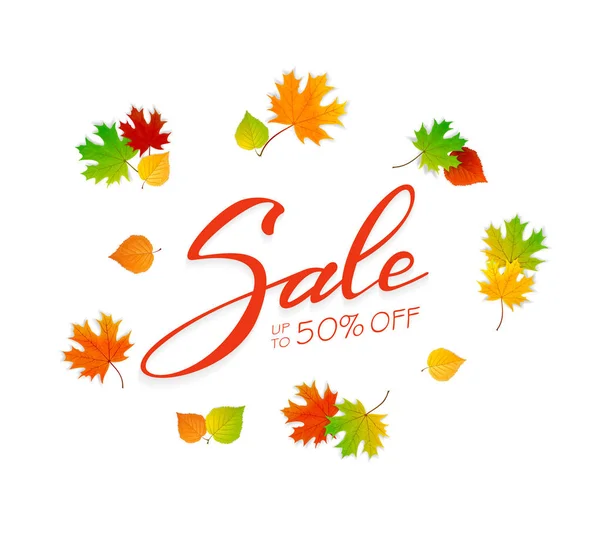 Písmem prodej s barevné podzimní listí — Stockový vektor