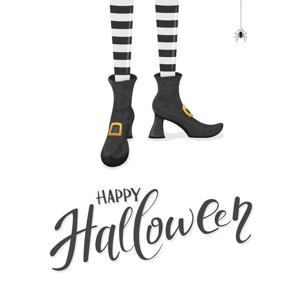 Fröhliches Halloween mit Hexenbeinen in Schuhen — Stockvektor