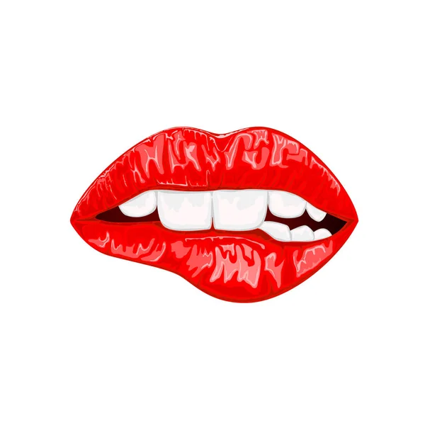 Labios rojos femeninos — Vector de stock