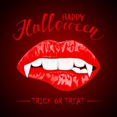 Halloween theme with red female lips and vampire fangs clipart