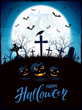 Halloween Tema kabaklar ve kuzgun mezarlığı üzerinde