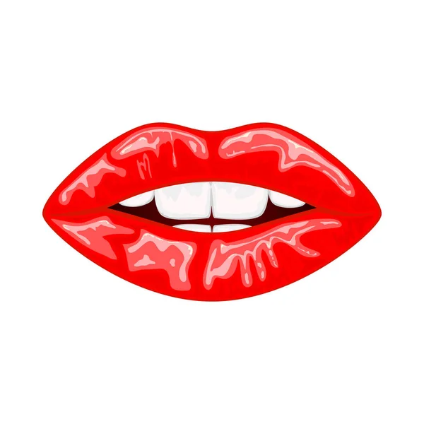 Lábios femininos vermelhos no fundo branco — Vetor de Stock