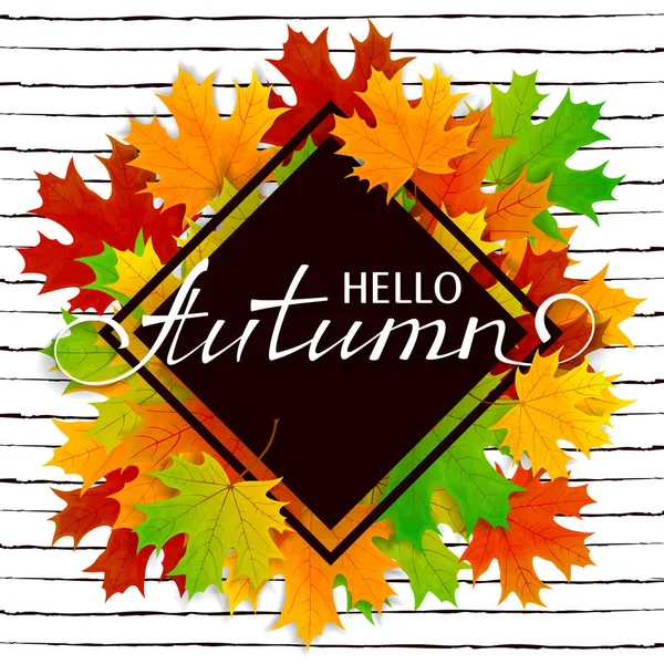 Lettering Hola otoño con hojas de arce — Archivo Imágenes Vectoriales