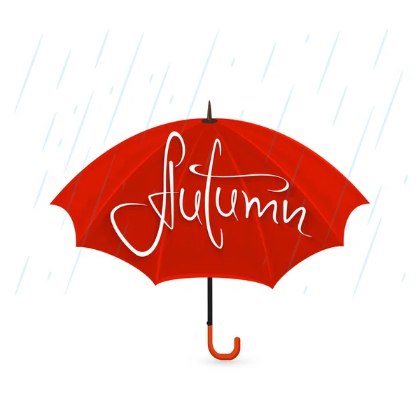 Červený deštník s nápisem podzim — Stockový vektor