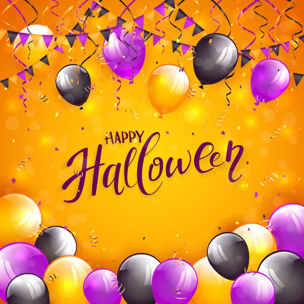 Fond d'Halloween orange avec ballons et fanions — Image vectorielle