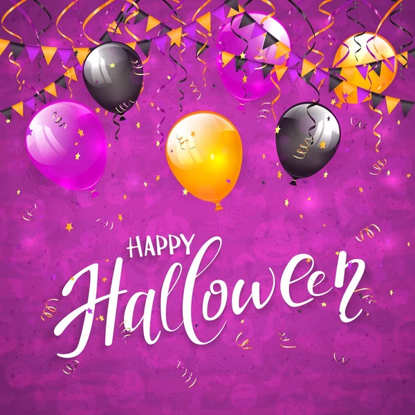 Lila Halloween Hintergrund mit Wimpeln und Luftballons — Stockvektor