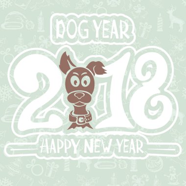2018 köpek yıl mavi zemin üzerine
