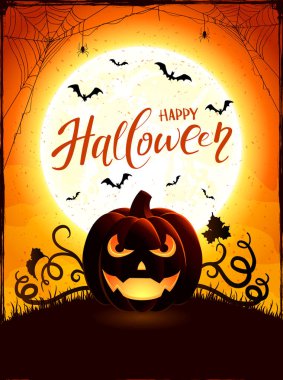 Aya adam Jack O Lantern ile turuncu Halloween Tema