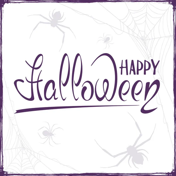 Texto Feliz Halloween con arañas — Vector de stock