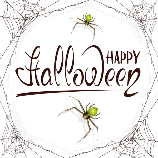 Text happy halloween im Spinnennetz — Stockvektor