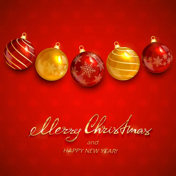 クリスマス ボールと赤の背景にホリデイ ・ レタリング — ストックベクタ