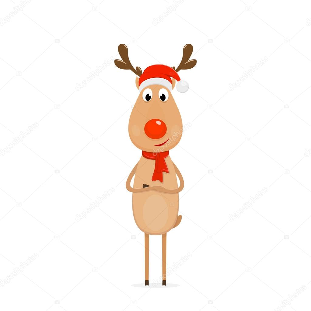 Christmas reindeer with hat of Santa