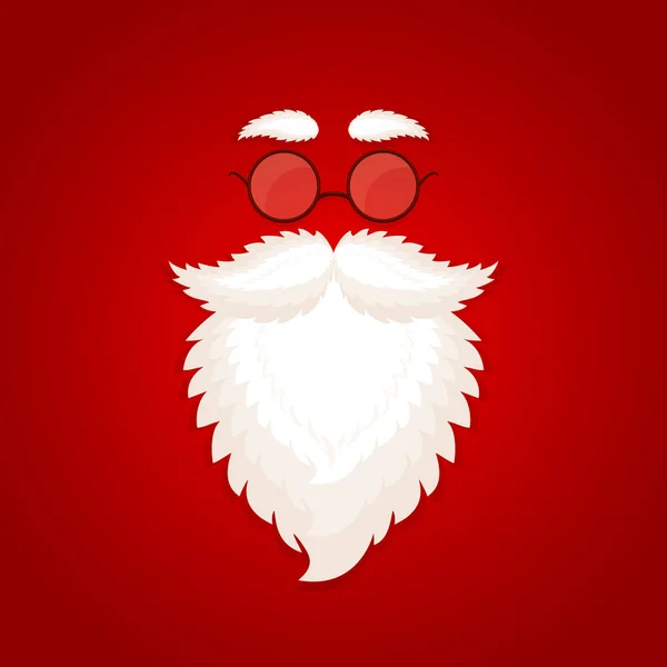 Fundo de Natal vermelho com barba de Santa e óculos — Vetor de Stock