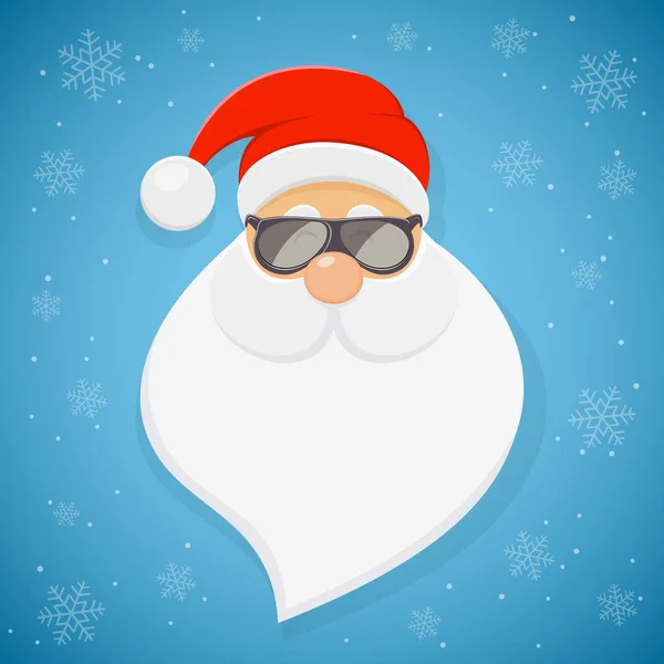 Feliz Santa con gafas de sol sobre fondo azul de Navidad — Vector de stock