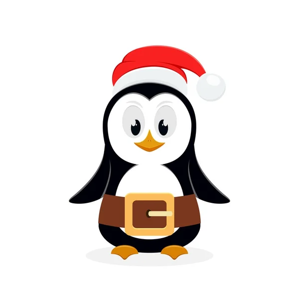 白い背景のサンタ帽子とクリスマス ・ ペンギン — ストックベクタ