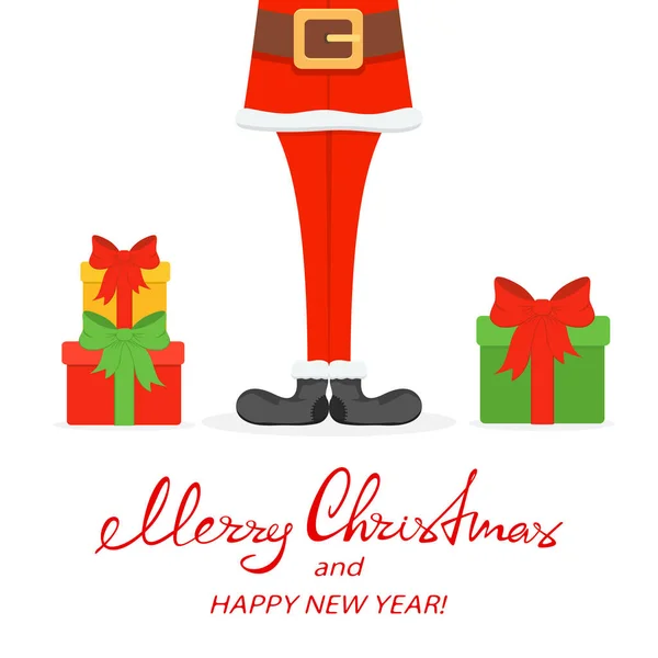 Santa benen in zwarte schoenen met giften van Kerstmis — Stockvector