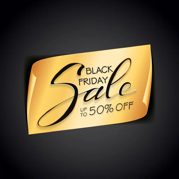 Złoty transparent z Black sprzedaży piątek tekst na czarnym tle — Wektor stockowy