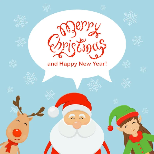 Konuşma balonu ve Santa elf ve rei ile metin Merry Christmas — Stok Vektör