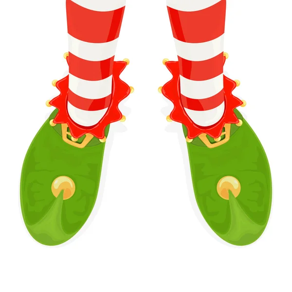 Beine der Weihnachtselfe in grünen Schuhen — Stockvektor