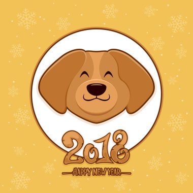 Mutlu yeni yıl 2018 of kar taneleri Sarı zemin üzerine Köpek