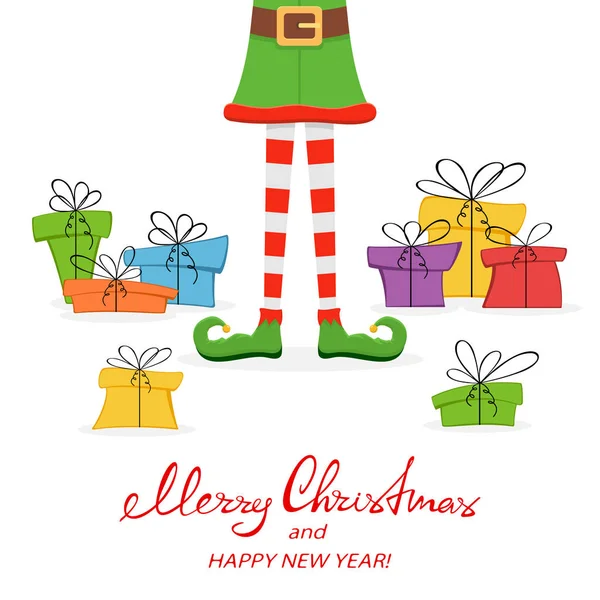 Cadeaux de Noël et jambes d'elfe — Image vectorielle