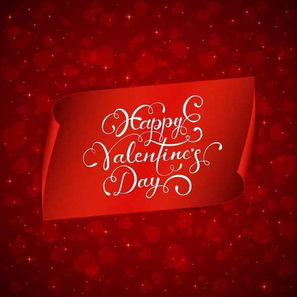 Happy Valentines Day on red banner with hearts — Stock Vector