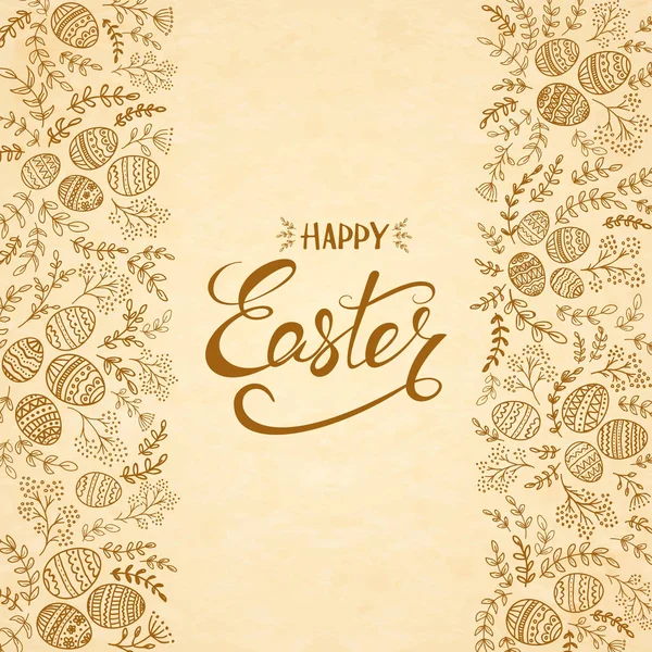 Texto Feliz Páscoa com ovos e elementos florais — Vetor de Stock