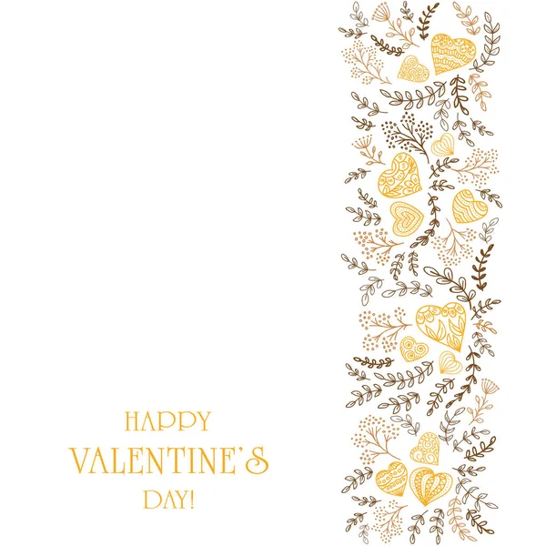 Elementos florales con corazones anaranjados y Feliz Día de San Valentín — Archivo Imágenes Vectoriales