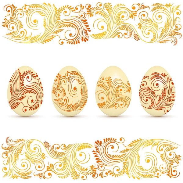 Ovos de Páscoa com elementos florais — Vetor de Stock