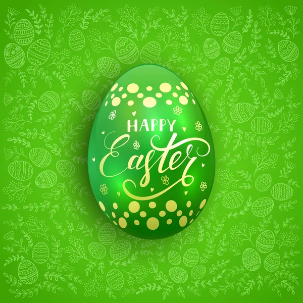 Green Easter egg with floral patterns — Stock Vector