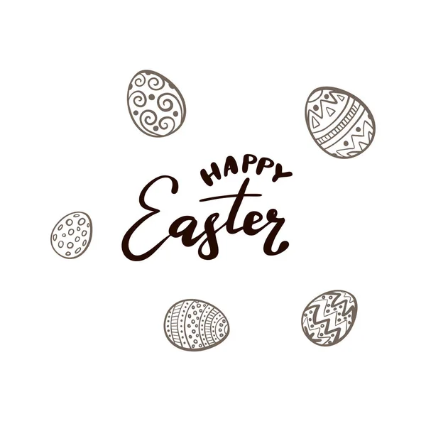 Texto Feliz Pascua y huevos con patrón — Archivo Imágenes Vectoriales