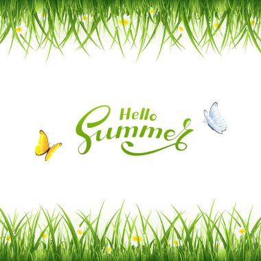 Metin Merhaba yaz kelebekler ve çim ile