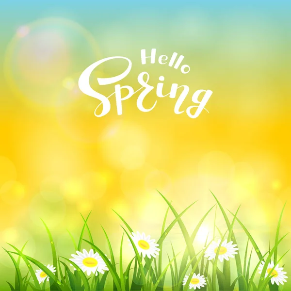 Ранкова природа і текст Hello Spring — стоковий вектор