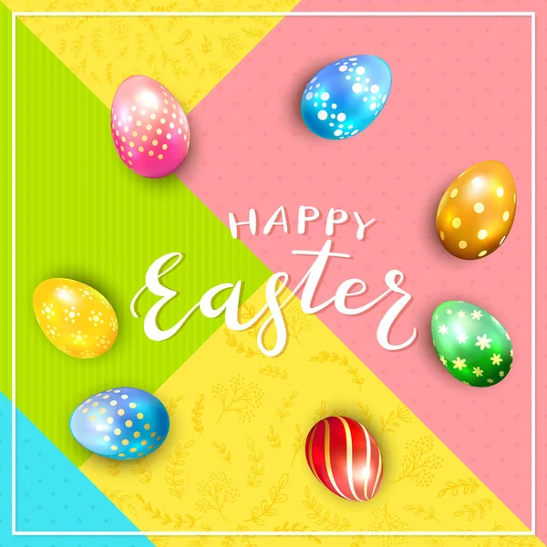 Abstract colorful background with text Happy Easter and eggs — Stock Vector