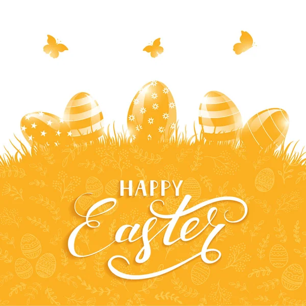 Çiçek desenli ve Paskalya yumurtaları turuncu arka plan — Stok Vektör