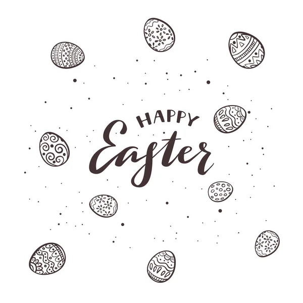 Texte Joyeux Pâques et oeufs peints sur fond blanc — Image vectorielle