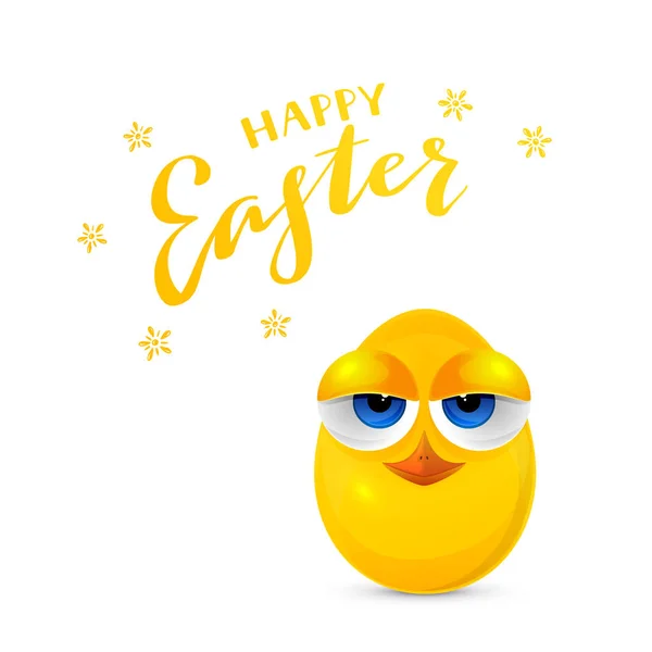 Счастливая Пасха и желтое яйцо с глазами курицы — стоковый вектор