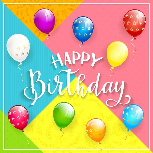 Kolorowe tła i tekstu szczęśliwy urodziny z balonów — Wektor stockowy