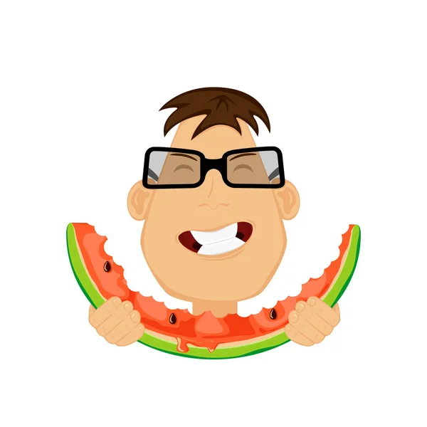Mannen äter vattenmelon — Stock vektor