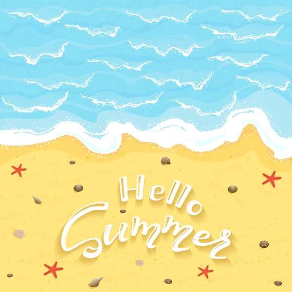 Lettering Hola verano en la playa de arena — Vector de stock