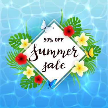 Arka plan ve metin yaz Satılık çiçekler ile su