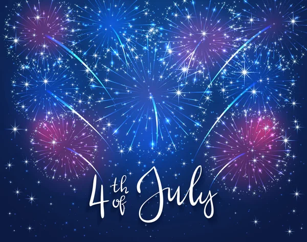 Firework and text 4th of July on blue background — Stock Vector