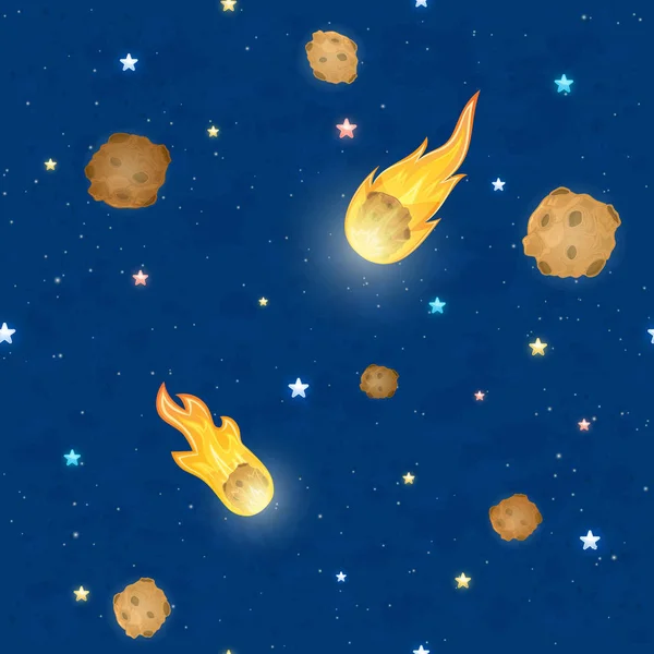 Безшовний фон неба з зірками та метеоритами — стоковий вектор