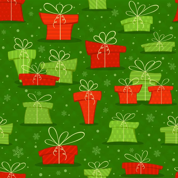 Fundo sem costura verde com presentes de Natal — Vetor de Stock