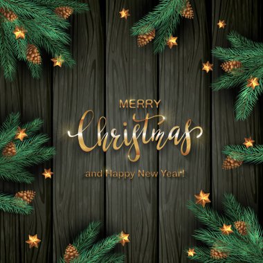 Kara Tahta Arkaplanda Noel Ağacı Dalları ve Yıldızları